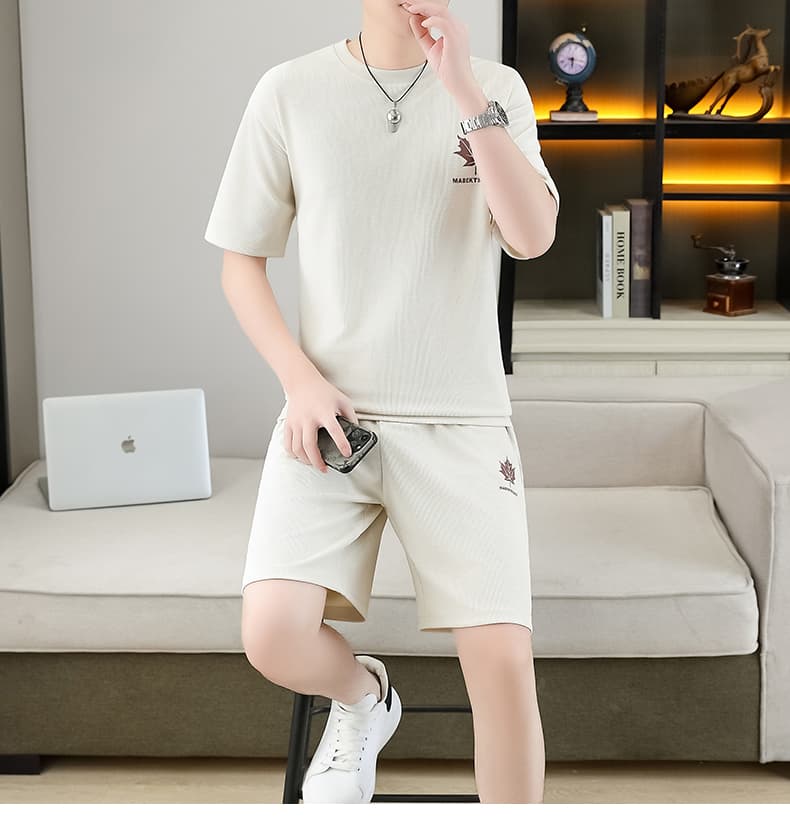 폭발 남자 여름 새로운 얼음 센스 반팔 반바지 투피스 세트 속도 건조한 캐주얼 루즈핏 XL 티셔츠 오부 바지 상세 이미지 17