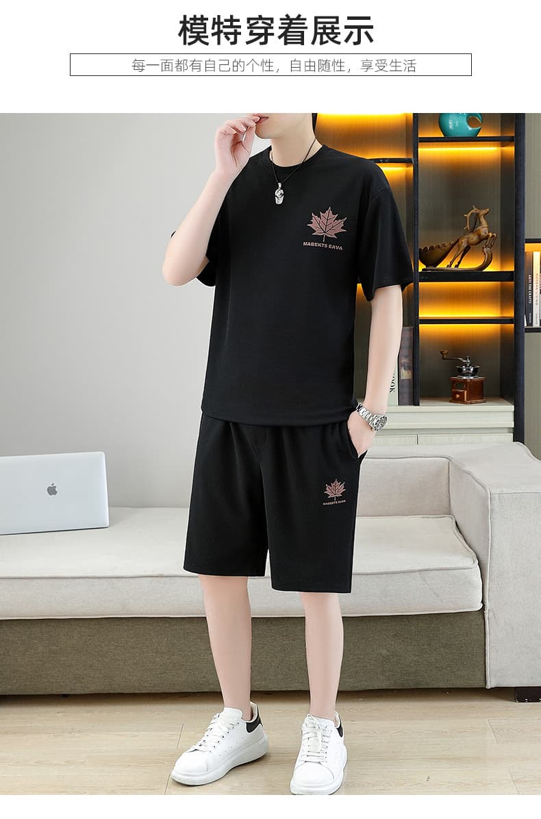 폭발 남자 여름 새로운 얼음 센스 반팔 반바지 투피스 세트 속도 건조한 캐주얼 루즈핏 XL 티셔츠 오부 바지 상세 이미지 6