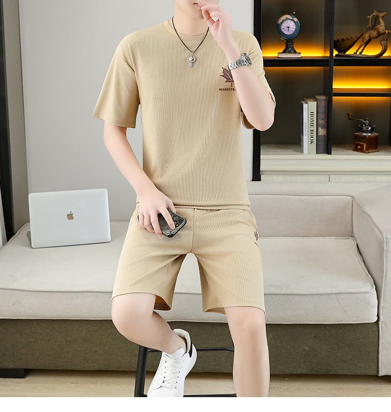 폭발 남자 여름 새로운 얼음 센스 반팔 반바지 투피스 세트 속도 건조한 캐주얼 루즈핏 XL 티셔츠 오부 바지 상세 이미지 14