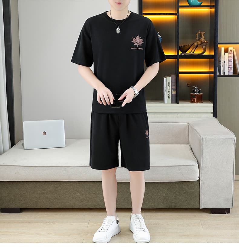 폭발 남자 여름 새로운 얼음 센스 반팔 반바지 투피스 세트 속도 건조한 캐주얼 루즈핏 XL 티셔츠 오부 바지 상세 이미지 7