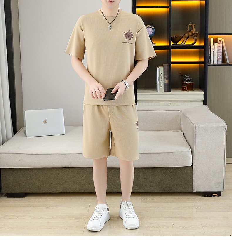 폭발 남자 여름 새로운 얼음 센스 반팔 반바지 투피스 세트 속도 건조한 캐주얼 루즈핏 XL 티셔츠 오부 바지 상세 이미지 13