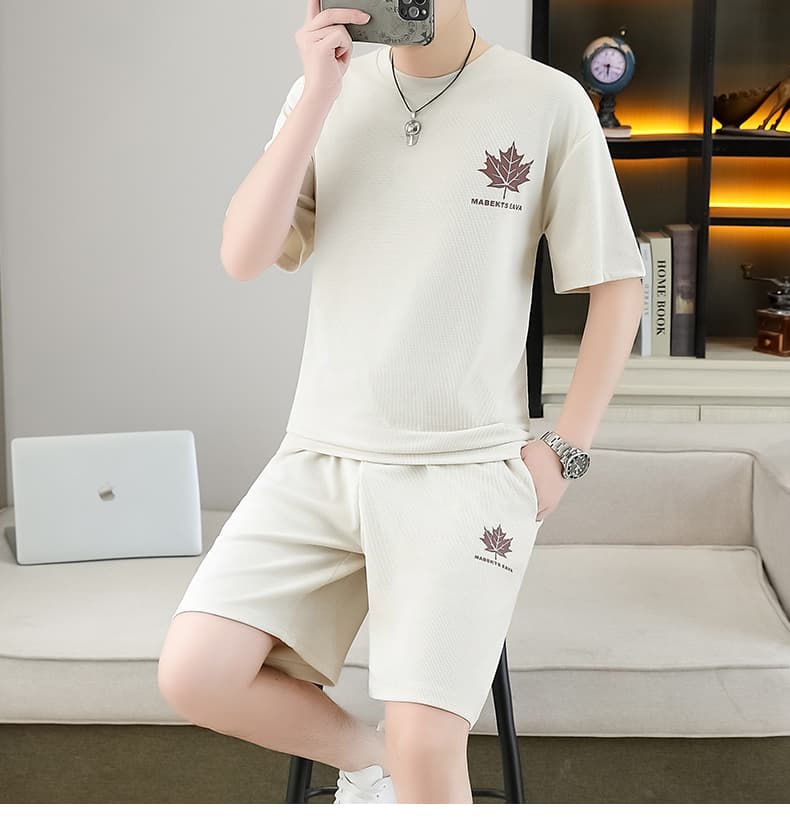 폭발 남자 여름 새로운 얼음 센스 반팔 반바지 투피스 세트 속도 건조한 캐주얼 루즈핏 XL 티셔츠 오부 바지 상세 이미지 18