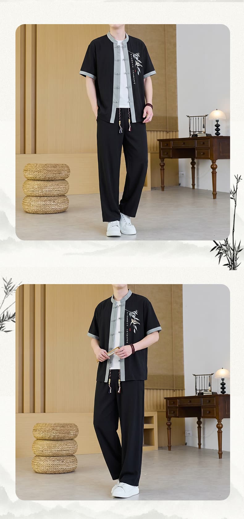 여름 신제품 한국 스타일 패션 트렌드 국풍 세트 항구 바람 루즈핏 악당 잘 생긴 높은 품질 다용도 남성 얇은 반팔 상세 이미지 13