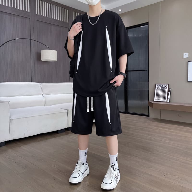 여름 스포츠 슈트 남성 실행 페이스 건조한 반팔 루즈핏 연주 중 훈련 서비스 피트니스 조수 브랜드 투피스 슈트 이미지 5