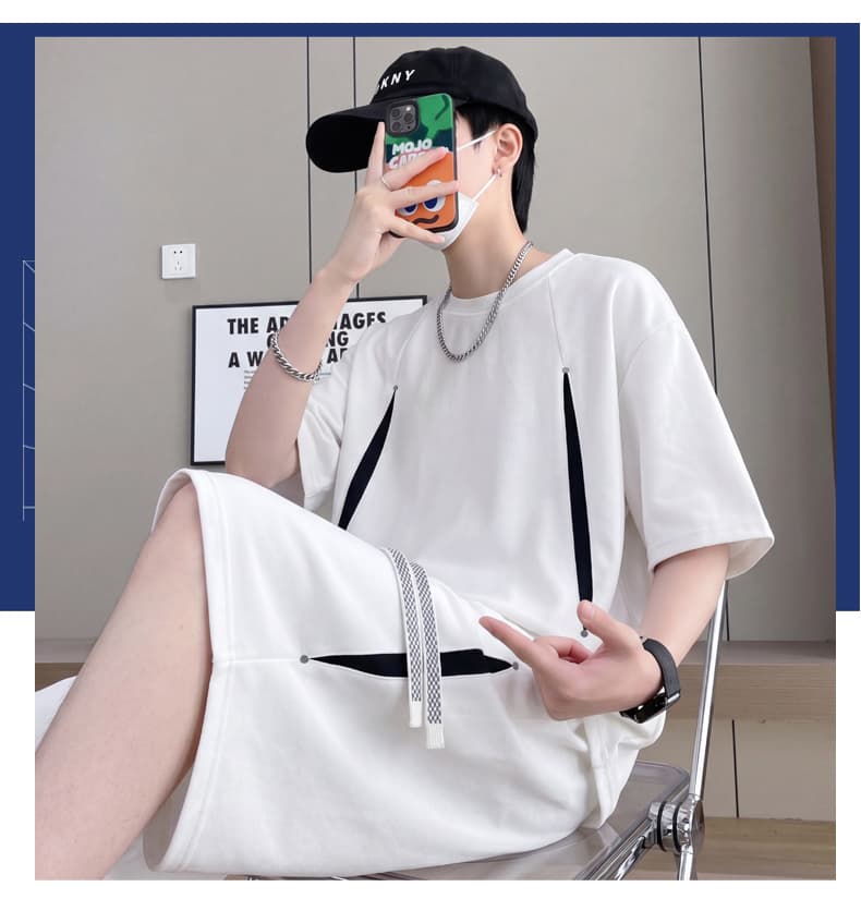 여름 스포츠 슈트 남성 실행 페이스 건조한 반팔 루즈핏 연주 중 훈련 서비스 피트니스 조수 브랜드 투피스 슈트 상세 이미지 12