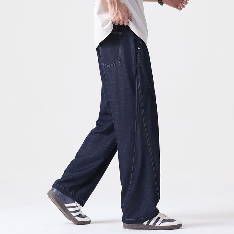 청바지 도루 스트레이트 느낌 여름 남성 얇은 스타일 얼음 실크 차가운 센스 트렌드 다용도 루즈핏 스트레이트 통기성 캐주얼 긴 바지 이미지 3