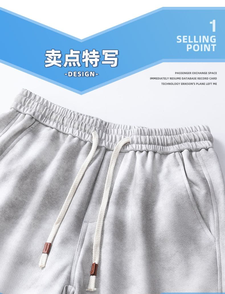 아메리칸 여름 5 점 면 니트 더러운 더러운 바지 캐주얼 반바지 남성 순면 트렌드 펌프 로프 운동 루즈핏 바지 상세 이미지 3