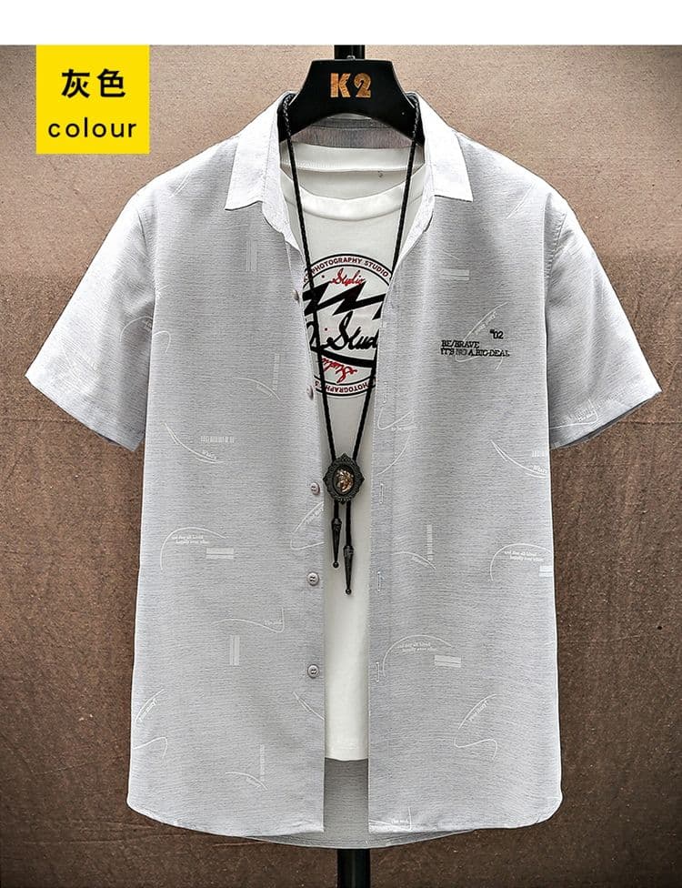 봄 여름 새로운 몸매 가꾸기 통기성 맨위 한국 스타일 청년 잘 생긴 캐주얼 트렌드 셔츠 남성 여름 반팔 셔츠 상세 이미지 11