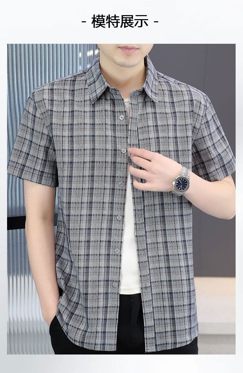 남성 체크무늬 여름 면 반팔 셔츠 비즈니스 캐주얼 미니멀리즘 남성 의류 셔츠 디자인 센스 얇은 스타일 한국 스타일 맨위 상세 이미지 8