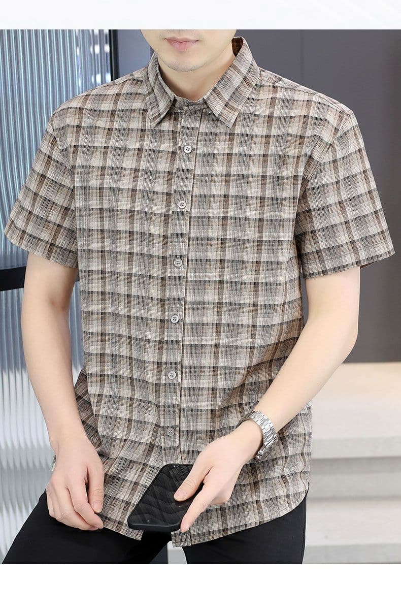 남성 체크무늬 여름 면 반팔 셔츠 비즈니스 캐주얼 미니멀리즘 남성 의류 셔츠 디자인 센스 얇은 스타일 한국 스타일 맨위 상세 이미지 11