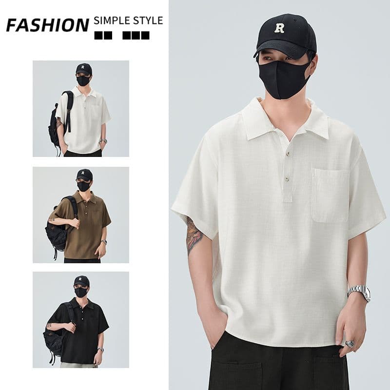 아마 라이 경기 서울 주간 실크 POLO 셔츠 남성 반팔 여름 새로운 통기성 루즈핏 질감 센스 출퇴근 섹션 맨위