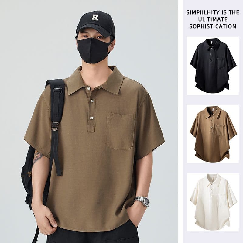 아마 라이 경기 서울 주간 실크 POLO 셔츠 남성 반팔 여름 새로운 통기성 루즈핏 질감 센스 출퇴근 섹션 맨위 이미지 3