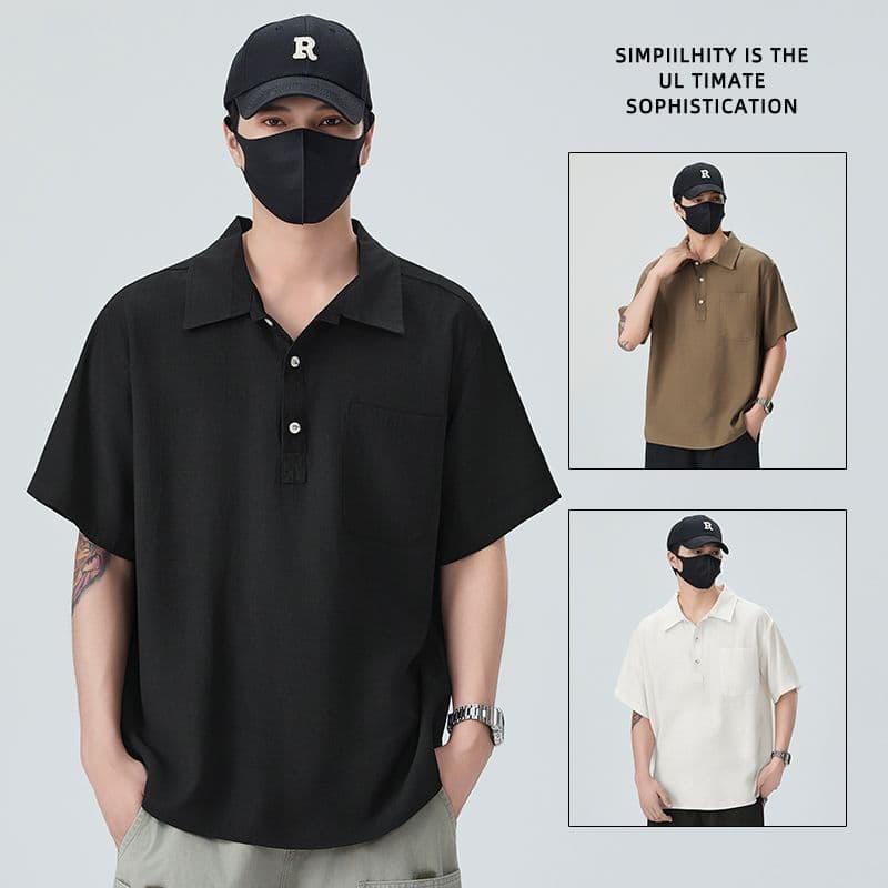 아마 라이 경기 서울 주간 실크 POLO 셔츠 남성 반팔 여름 새로운 통기성 루즈핏 질감 센스 출퇴근 섹션 맨위 이미지 4