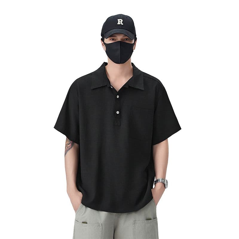 아마 라이 경기 서울 주간 실크 POLO 셔츠 남성 반팔 여름 새로운 통기성 루즈핏 질감 센스 출퇴근 섹션 맨위 이미지 5