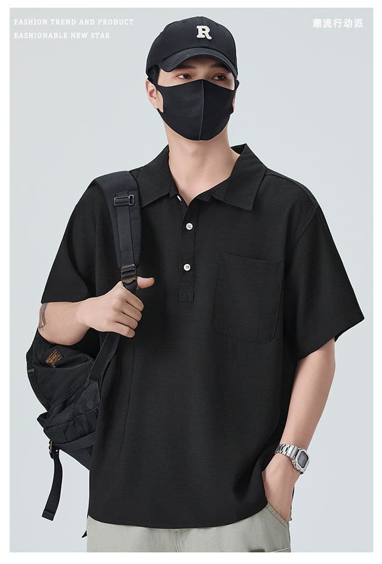 아마 라이 경기 서울 주간 실크 POLO 셔츠 남성 반팔 여름 새로운 통기성 루즈핏 질감 센스 출퇴근 섹션 맨위 상세 이미지 1