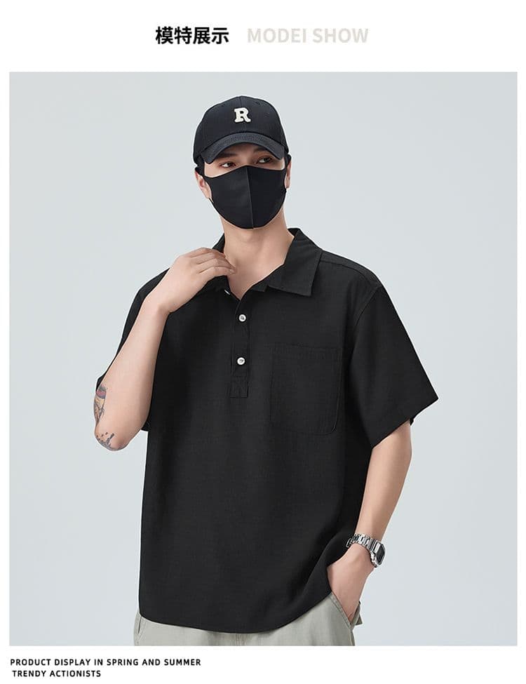 아마 라이 경기 서울 주간 실크 POLO 셔츠 남성 반팔 여름 새로운 통기성 루즈핏 질감 센스 출퇴근 섹션 맨위 상세 이미지 8