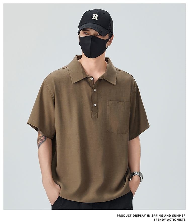 아마 라이 경기 서울 주간 실크 POLO 셔츠 남성 반팔 여름 새로운 통기성 루즈핏 질감 센스 출퇴근 섹션 맨위 상세 이미지 11