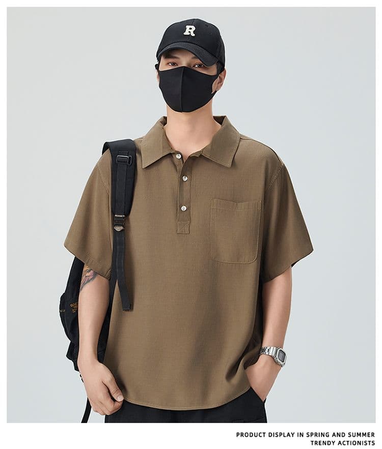 아마 라이 경기 서울 주간 실크 POLO 셔츠 남성 반팔 여름 새로운 통기성 루즈핏 질감 센스 출퇴근 섹션 맨위 상세 이미지 13