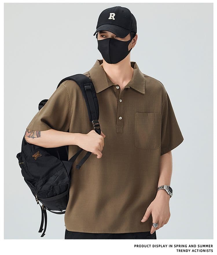 아마 라이 경기 서울 주간 실크 POLO 셔츠 남성 반팔 여름 새로운 통기성 루즈핏 질감 센스 출퇴근 섹션 맨위 상세 이미지 15