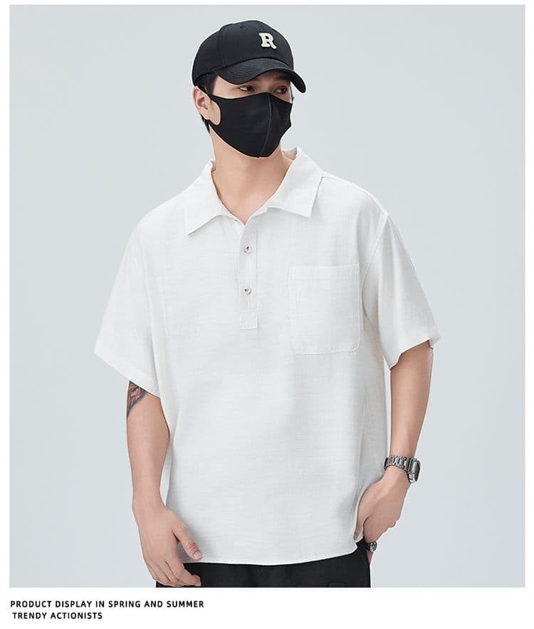 아마 라이 경기 서울 주간 실크 POLO 셔츠 남성 반팔 여름 새로운 통기성 루즈핏 질감 센스 출퇴근 섹션 맨위 상세 이미지 16