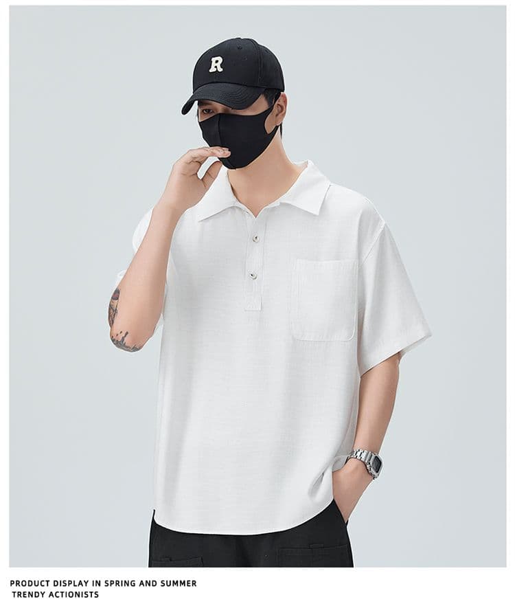 아마 라이 경기 서울 주간 실크 POLO 셔츠 남성 반팔 여름 새로운 통기성 루즈핏 질감 센스 출퇴근 섹션 맨위 상세 이미지 18
