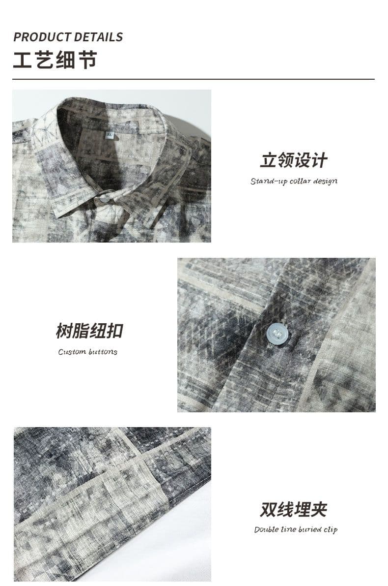 여름 루즈핏 반팔 셔츠 트렌드 체크무늬 마 오래된 레트로 남자 셔츠 통기성 항구 바람 악당 잘 생긴 남자 로드 중 맨위 상세 이미지 6