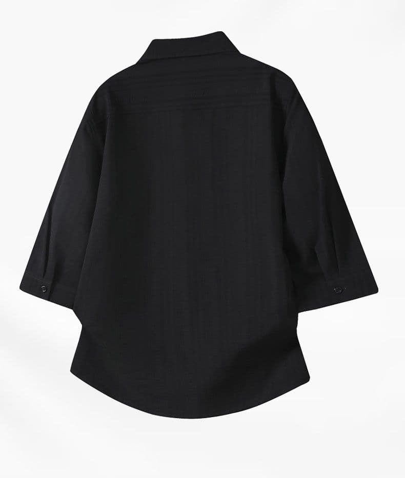 어둠 곡물 자카드 단색 청년 7부 소매 셔츠 비즈니스 캐주얼 미니멀리즘 패션 남성 의류 셔츠 한국 스타일 맨위 상세 이미지 12