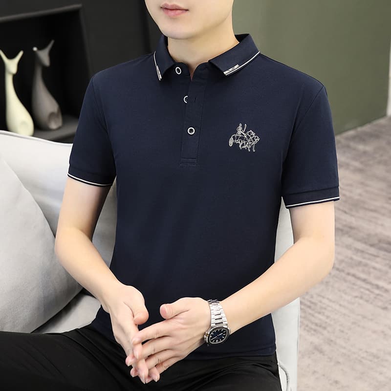 여름 얼음 센스 남성 새로운 POLO 셔츠 트렌드 반팔 암살 자수 캐주얼 루즈핏 다용도 티셔츠 폴로 칼라 맨위 티셔츠 이미지 2