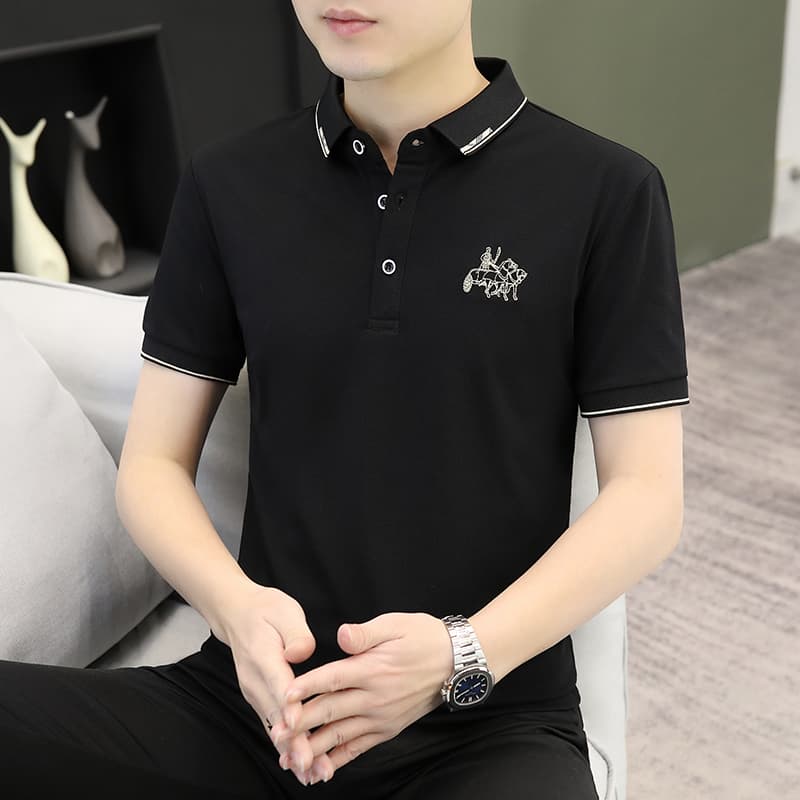 여름 얼음 센스 남성 새로운 POLO 셔츠 트렌드 반팔 암살 자수 캐주얼 루즈핏 다용도 티셔츠 폴로 칼라 맨위 티셔츠 이미지 3