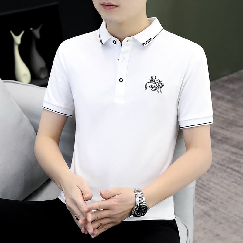 여름 얼음 센스 남성 새로운 POLO 셔츠 트렌드 반팔 암살 자수 캐주얼 루즈핏 다용도 티셔츠 폴로 칼라 맨위 티셔츠 이미지 5