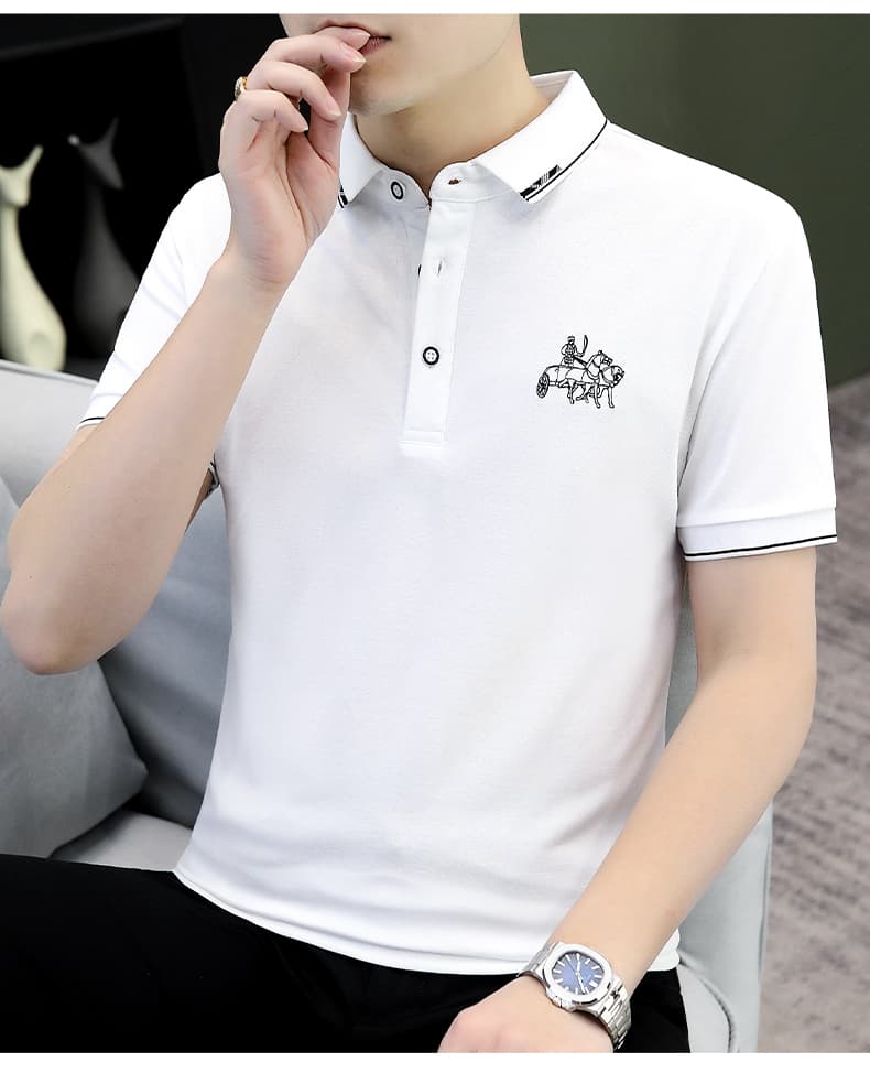여름 얼음 센스 남성 새로운 POLO 셔츠 트렌드 반팔 암살 자수 캐주얼 루즈핏 다용도 티셔츠 폴로 칼라 맨위 티셔츠 상세 이미지 11