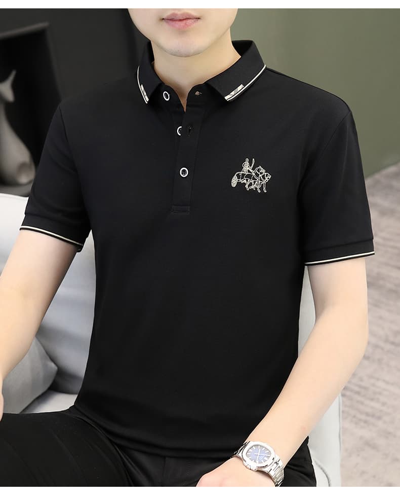 여름 얼음 센스 남성 새로운 POLO 셔츠 트렌드 반팔 암살 자수 캐주얼 루즈핏 다용도 티셔츠 폴로 칼라 맨위 티셔츠 상세 이미지 12