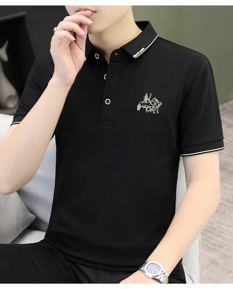 여름 얼음 센스 남성 새로운 POLO 셔츠 트렌드 반팔 암살 자수 캐주얼 루즈핏 다용도 티셔츠 폴로 칼라 맨위 티셔츠 상세 이미지 13