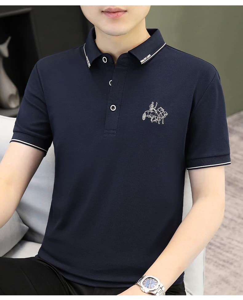 여름 얼음 센스 남성 새로운 POLO 셔츠 트렌드 반팔 암살 자수 캐주얼 루즈핏 다용도 티셔츠 폴로 칼라 맨위 티셔츠 상세 이미지 14