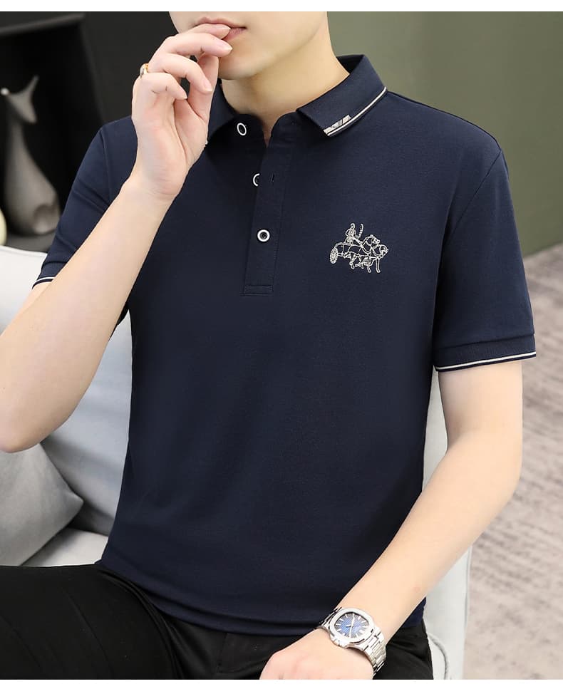 여름 얼음 센스 남성 새로운 POLO 셔츠 트렌드 반팔 암살 자수 캐주얼 루즈핏 다용도 티셔츠 폴로 칼라 맨위 티셔츠 상세 이미지 15