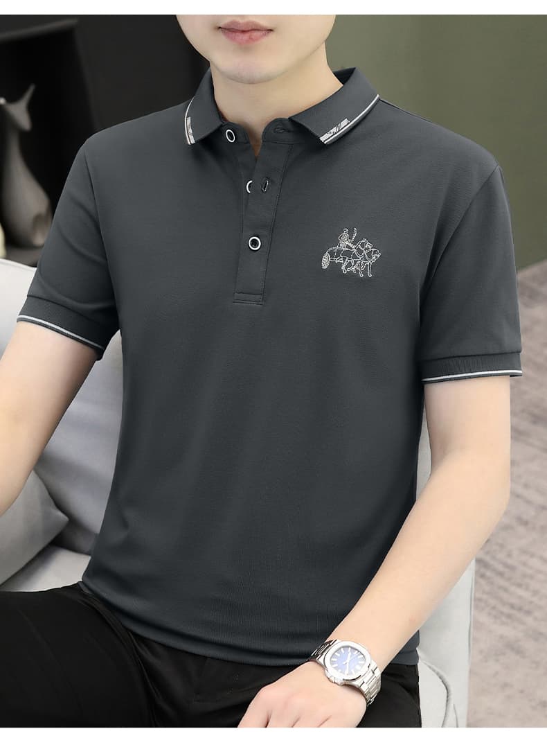 여름 얼음 센스 남성 새로운 POLO 셔츠 트렌드 반팔 암살 자수 캐주얼 루즈핏 다용도 티셔츠 폴로 칼라 맨위 티셔츠 상세 이미지 16