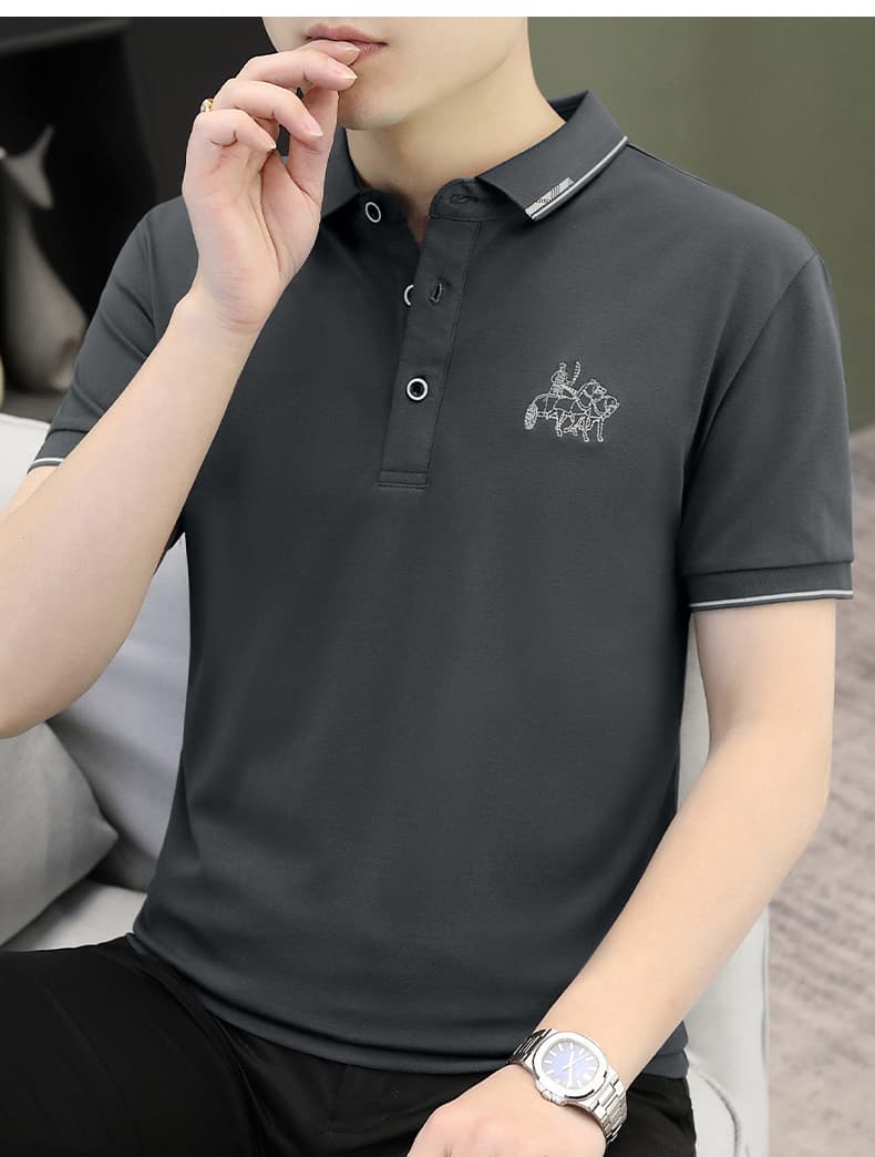 여름 얼음 센스 남성 새로운 POLO 셔츠 트렌드 반팔 암살 자수 캐주얼 루즈핏 다용도 티셔츠 폴로 칼라 맨위 티셔츠 상세 이미지 17