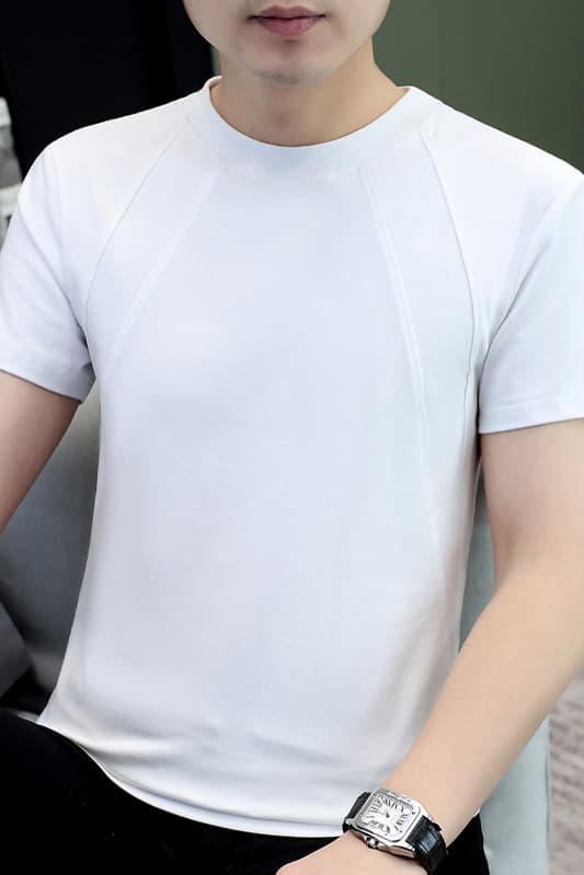 여름 순면 캐주얼 바람 반팔 티셔츠 남성 라운드 넥 패치워크 단색 다용도 통기성 트렌드 루즈핏 맨위 티셔츠 이미지 6
