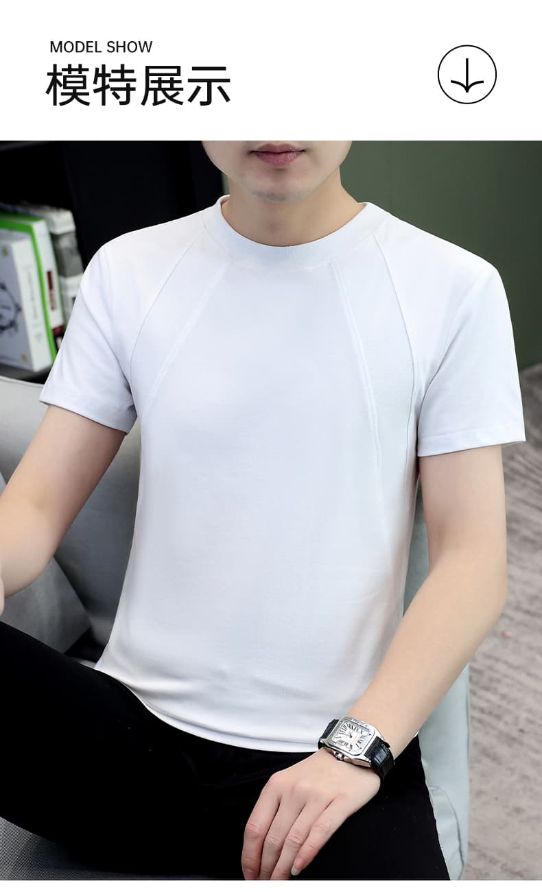 여름 순면 캐주얼 바람 반팔 티셔츠 남성 라운드 넥 패치워크 단색 다용도 통기성 트렌드 루즈핏 맨위 티셔츠 상세 이미지 10