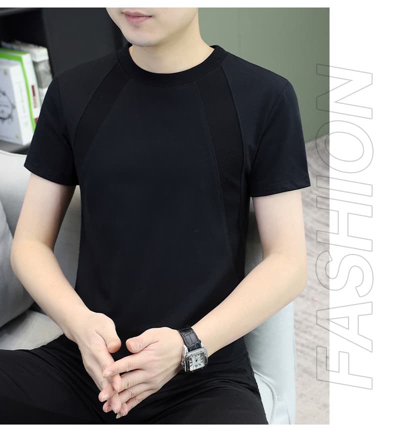 여름 순면 캐주얼 바람 반팔 티셔츠 남성 라운드 넥 패치워크 단색 다용도 통기성 트렌드 루즈핏 맨위 티셔츠 상세 이미지 14