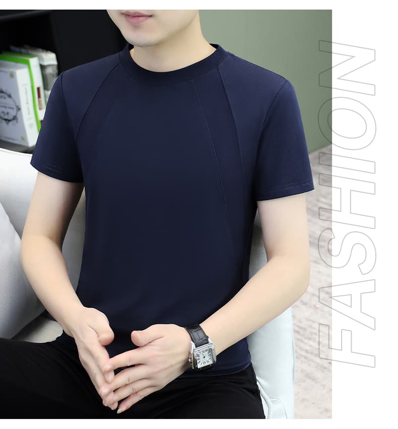 여름 순면 캐주얼 바람 반팔 티셔츠 남성 라운드 넥 패치워크 단색 다용도 통기성 트렌드 루즈핏 맨위 티셔츠 상세 이미지 20