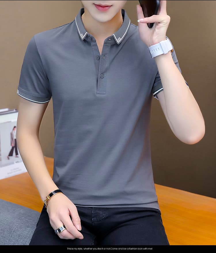 여름 얼음 센스 남성 새로운 POLO 셔츠 트렌드 반팔 암살 자수 캐주얼 루즈핏 다용도 티셔츠 폴로 칼라 맨위 티셔츠 상세 이미지 4