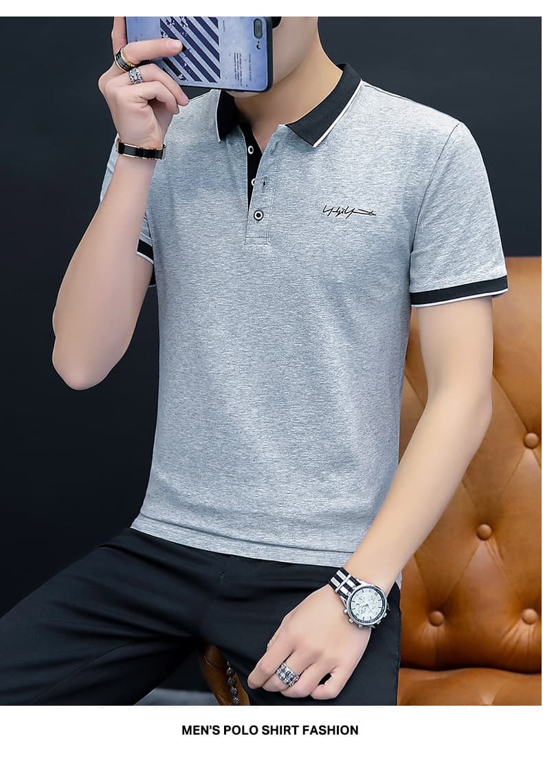 여름 얼음 센스 남성 새로운 POLO 셔츠 트렌드 반팔 암살 자수 캐주얼 루즈핏 다용도 티셔츠 폴로 칼라 맨위 티셔츠 상세 이미지 9