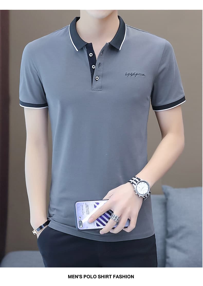 여름 얼음 센스 남성 새로운 POLO 셔츠 트렌드 반팔 암살 자수 캐주얼 루즈핏 다용도 티셔츠 폴로 칼라 맨위 티셔츠 상세 이미지 13