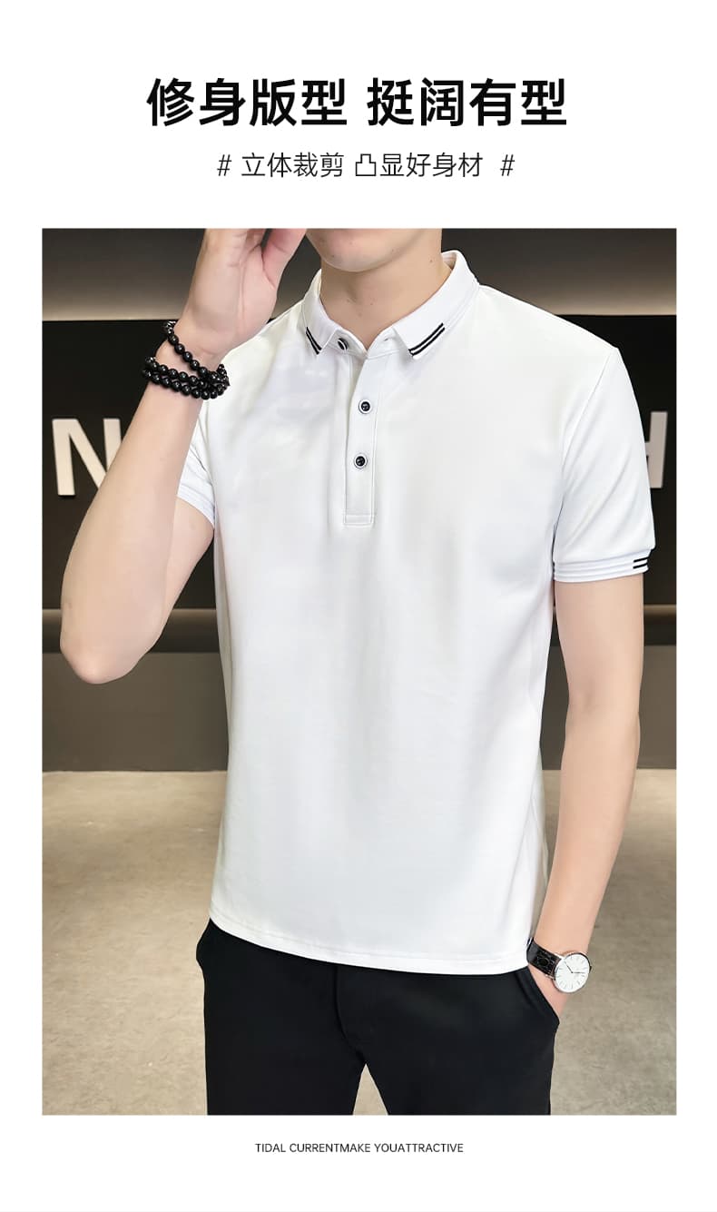 여름 얼음 센스 남성 새로운 POLO 셔츠 트렌드 반팔 암살 자수 캐주얼 루즈핏 다용도 티셔츠 폴로 칼라 맨위 티셔츠 상세 이미지 3