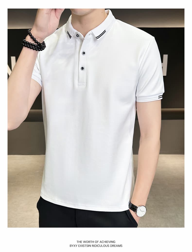여름 얼음 센스 남성 새로운 POLO 셔츠 트렌드 반팔 암살 자수 캐주얼 루즈핏 다용도 티셔츠 폴로 칼라 맨위 티셔츠 상세 이미지 11