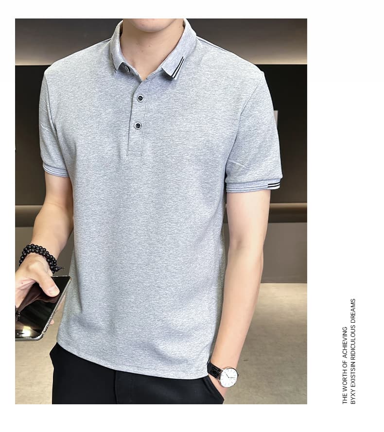 여름 얼음 센스 남성 새로운 POLO 셔츠 트렌드 반팔 암살 자수 캐주얼 루즈핏 다용도 티셔츠 폴로 칼라 맨위 티셔츠 상세 이미지 13