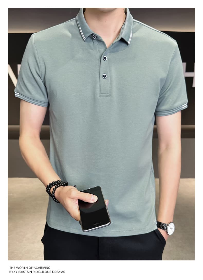 여름 얼음 센스 남성 새로운 POLO 셔츠 트렌드 반팔 암살 자수 캐주얼 루즈핏 다용도 티셔츠 폴로 칼라 맨위 티셔츠 상세 이미지 16