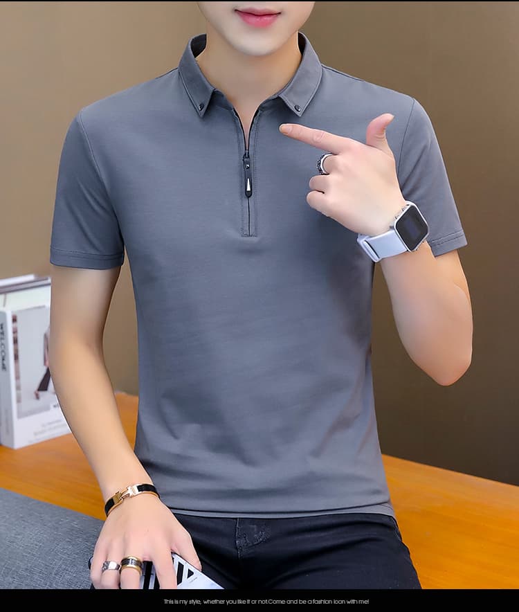 여름 얼음 센스 남성 새로운 POLO 셔츠 트렌드 반팔 암살 자수 캐주얼 루즈핏 다용도 티셔츠 폴로 칼라 맨위 티셔츠 상세 이미지 8