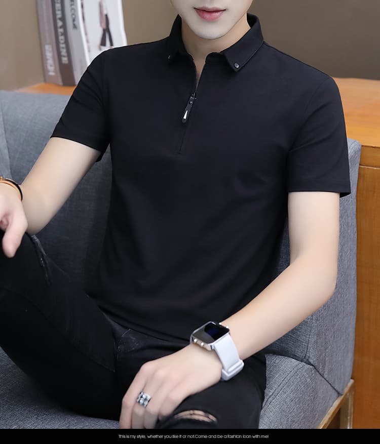 여름 얼음 센스 남성 새로운 POLO 셔츠 트렌드 반팔 암살 자수 캐주얼 루즈핏 다용도 티셔츠 폴로 칼라 맨위 티셔츠 상세 이미지 13